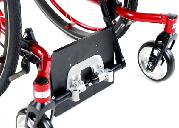 Foot support folds up to the rear, folded up